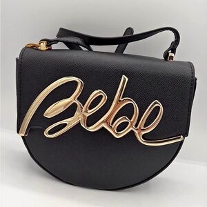 Bebe Crossbody Bag in Black with Gold Logo